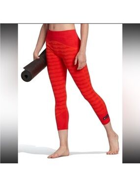 Adidas x Marimekko Orange Seamless High-Rise Leggings with Wave Pattern